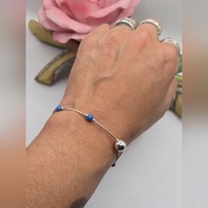 Elegant Sterling Silver and Blue Beaded Bracelet